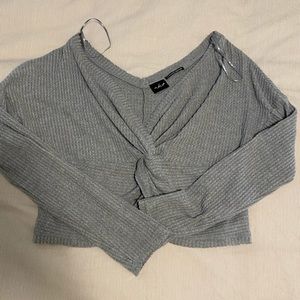Twist Front Urban Outfitters Grey Cropped Long Sleeve